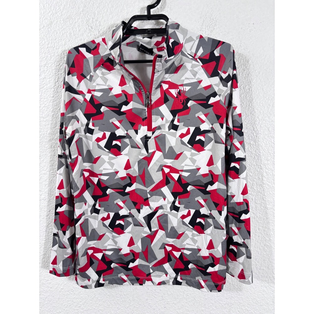 Spyder Pullover Kids XL (18) Red White Grey Geometric Camo 1/4 Zip Top